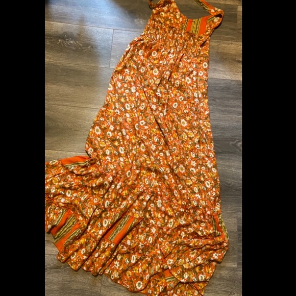 Orange Floral Bohemian Maxi Summer Dress - Picture 6 of 15